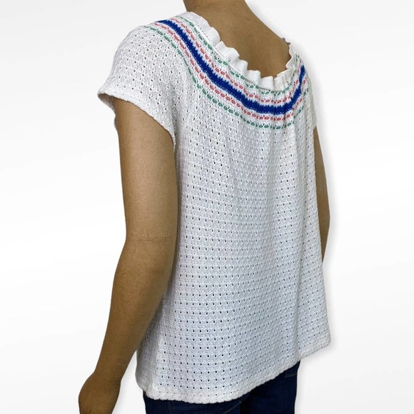 Vintage Crocheted Peasant Blouse Short Sleeve Knit Top - Picture 5 of 11